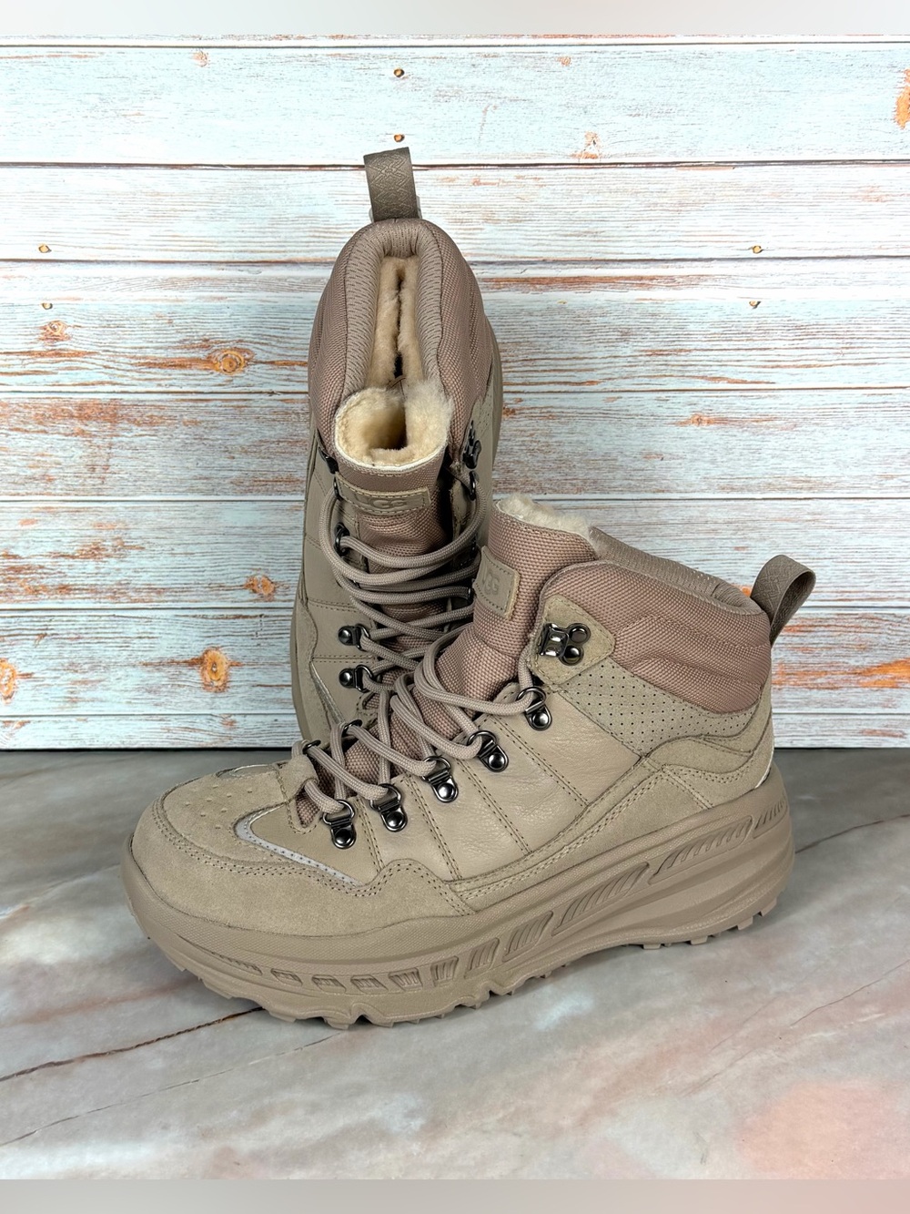 UGG Men’s Hiker Weather Boots - Suede/Leather - Desert Neutral (Tan/Blush/Cream)